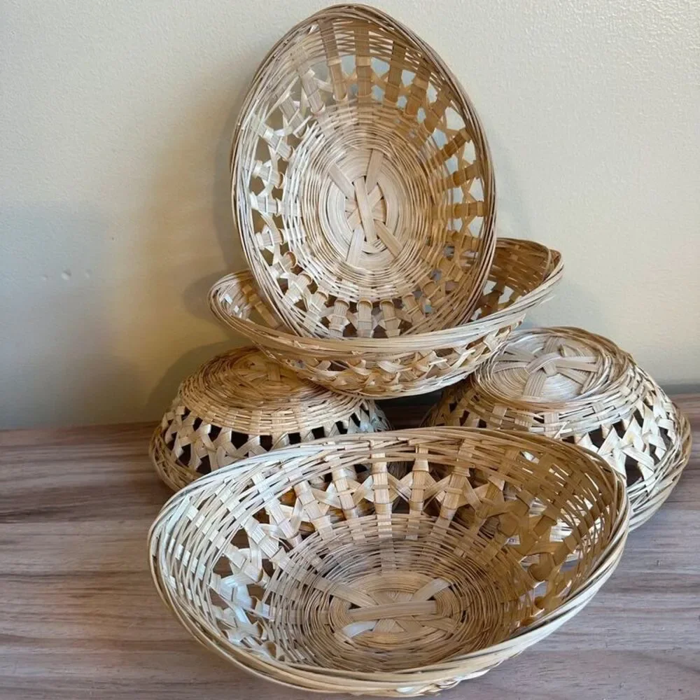 Antiquewise 5 Bamboo Oval Gift Baskets Thanksgiving Holiday decor gift